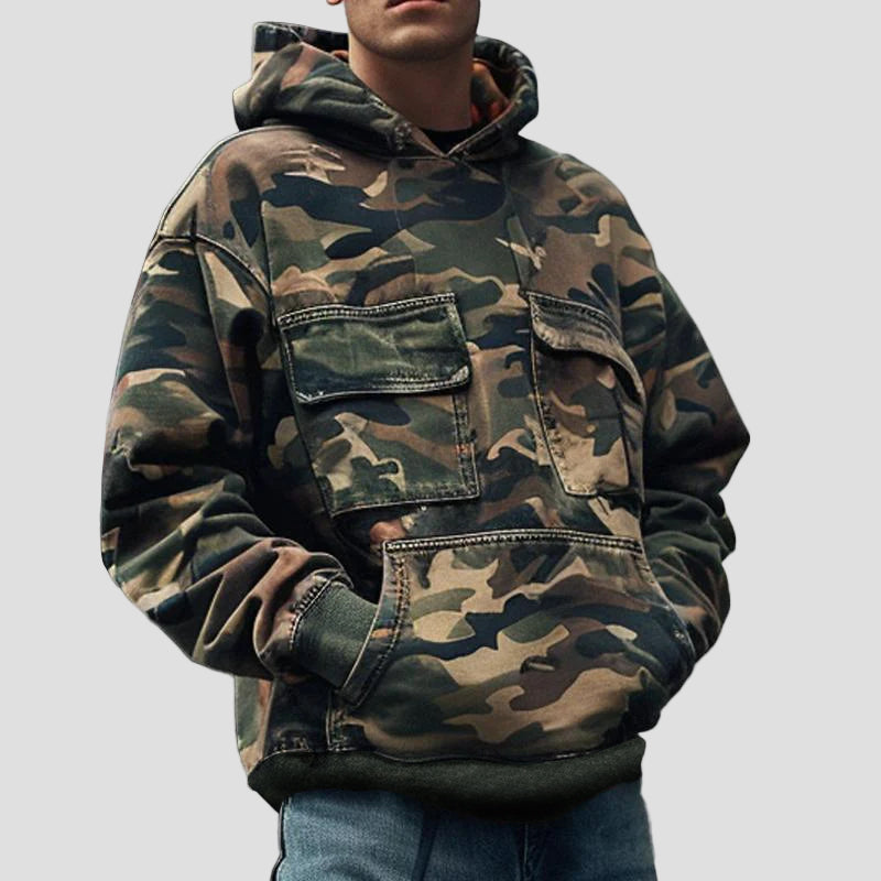 Aubin | Vintage Camouflage Cotton Blend Flap Pocket Hoodie