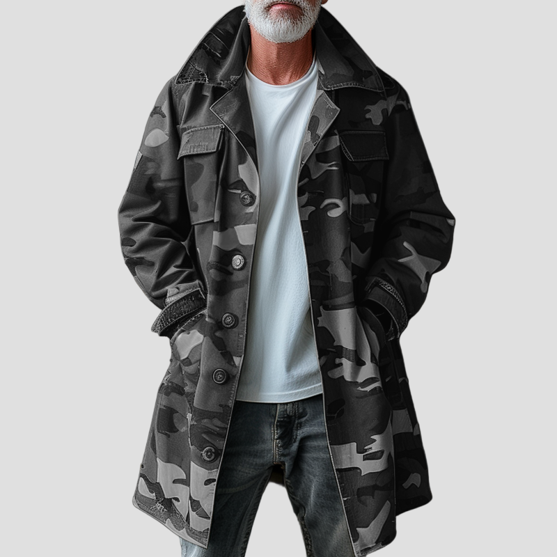 Noah | Camouflage Lapel Breast Pocket Cargo Trench Coat