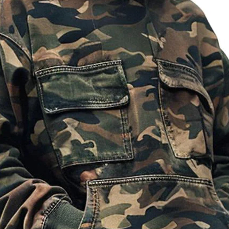 Aubin | Vintage Camouflage Cotton Blend Flap Pocket Hoodie
