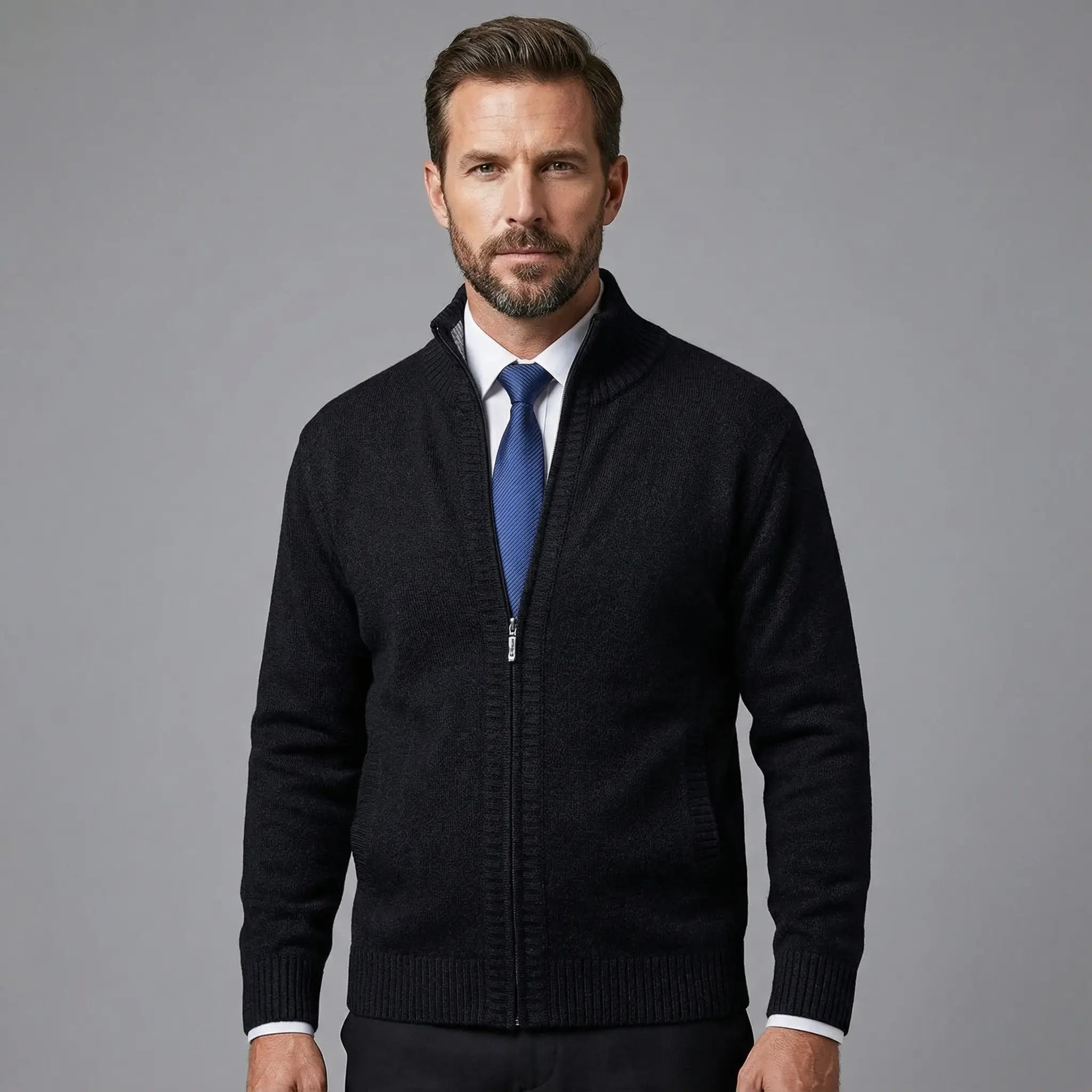 Owen | Solid Stand Collar Knit Cardigan - Rob Stevenson