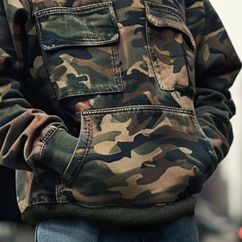 Aubin | Vintage Camouflage Cotton Blend Flap Pocket Hoodie