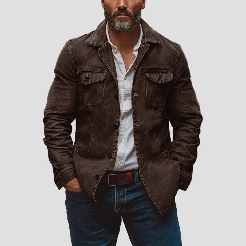 Connor | Vintage Heavy Washed Leather Lapel Multi-Pocket Work Jacket