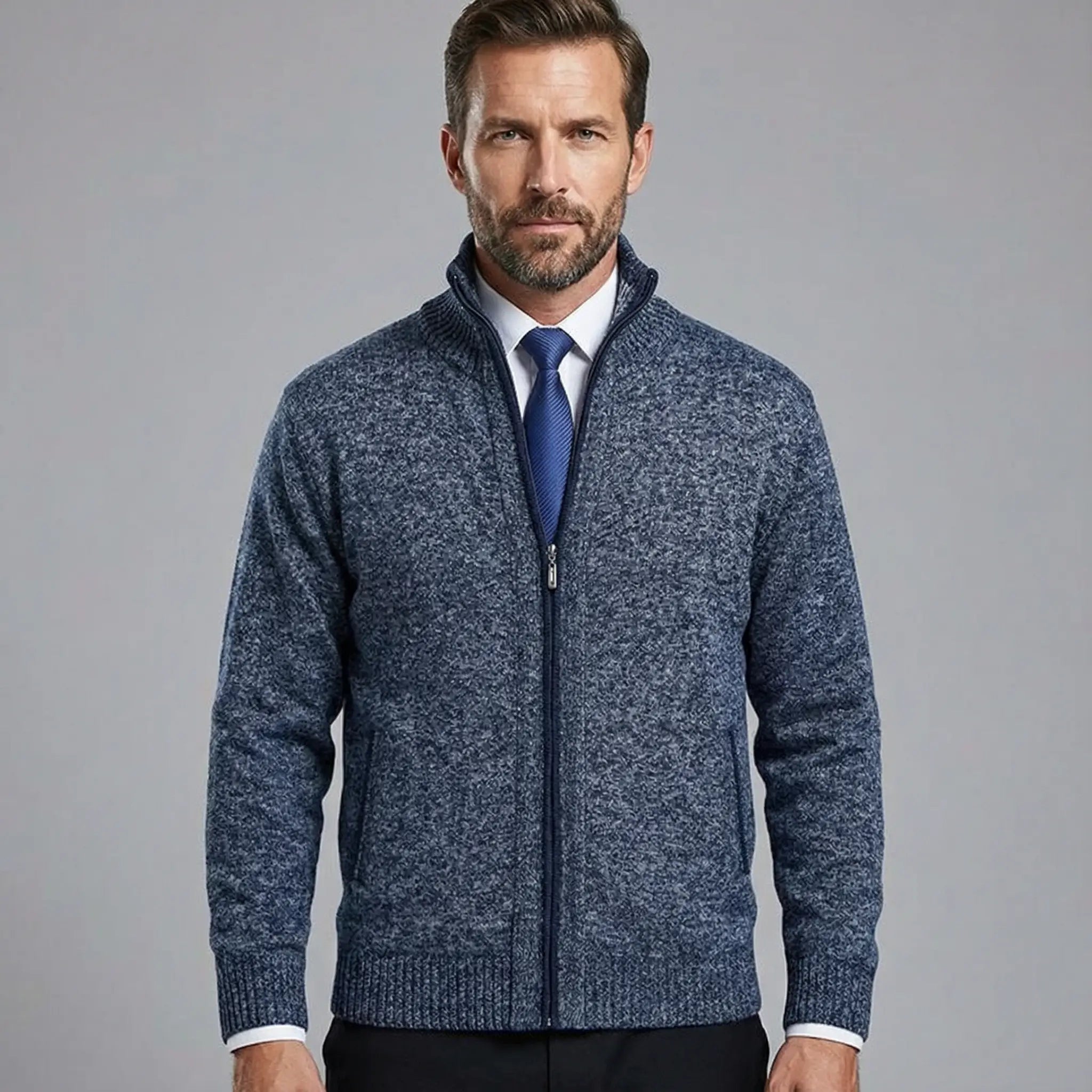 Owen | Solid Stand Collar Knit Cardigan - Rob Stevenson
