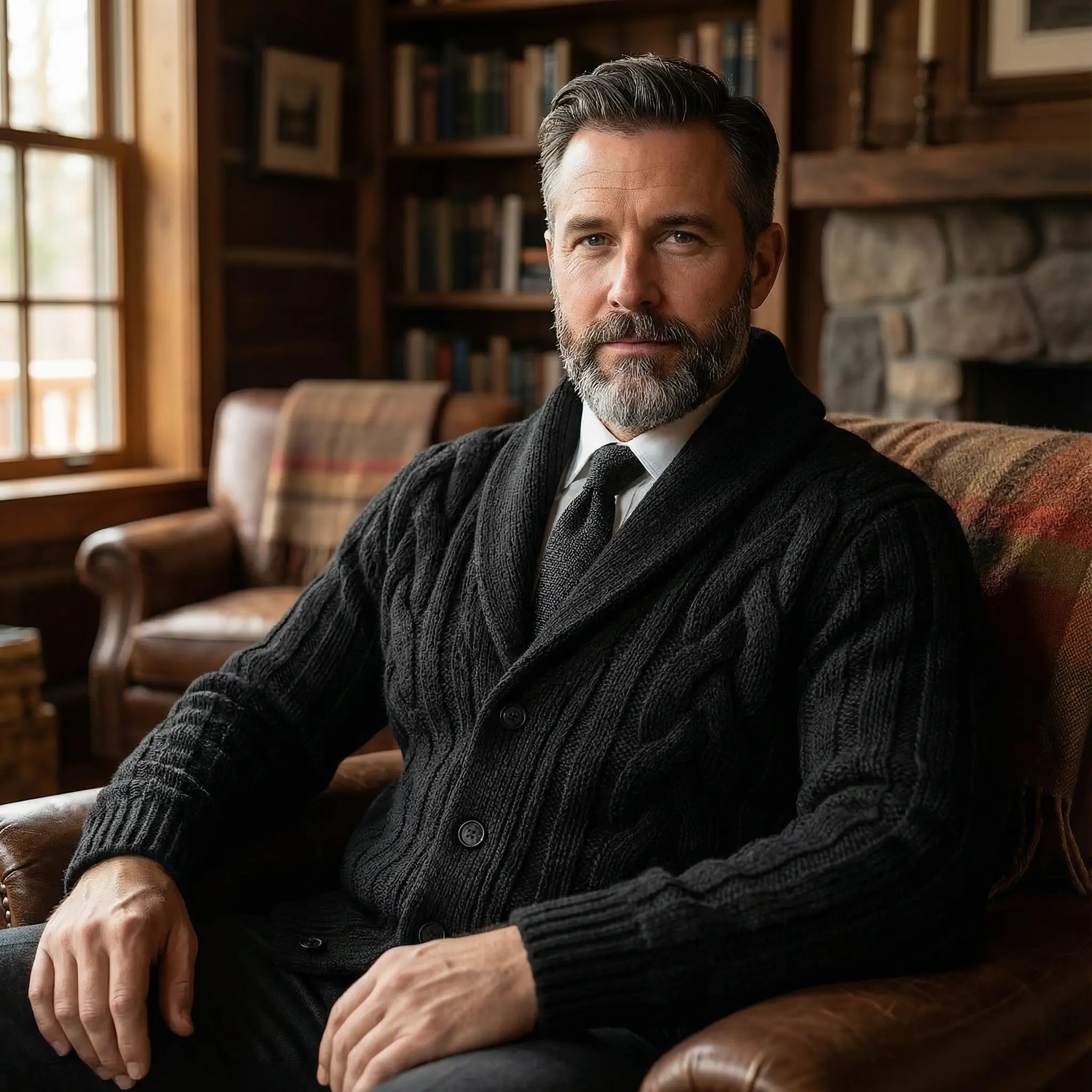 Carson | Cable Knit Shawl Cardigan Sweater - Rob Stevenson