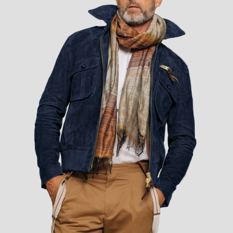 Hudson | Retro Lapel Zipper Breast Pocket Suede Jacket