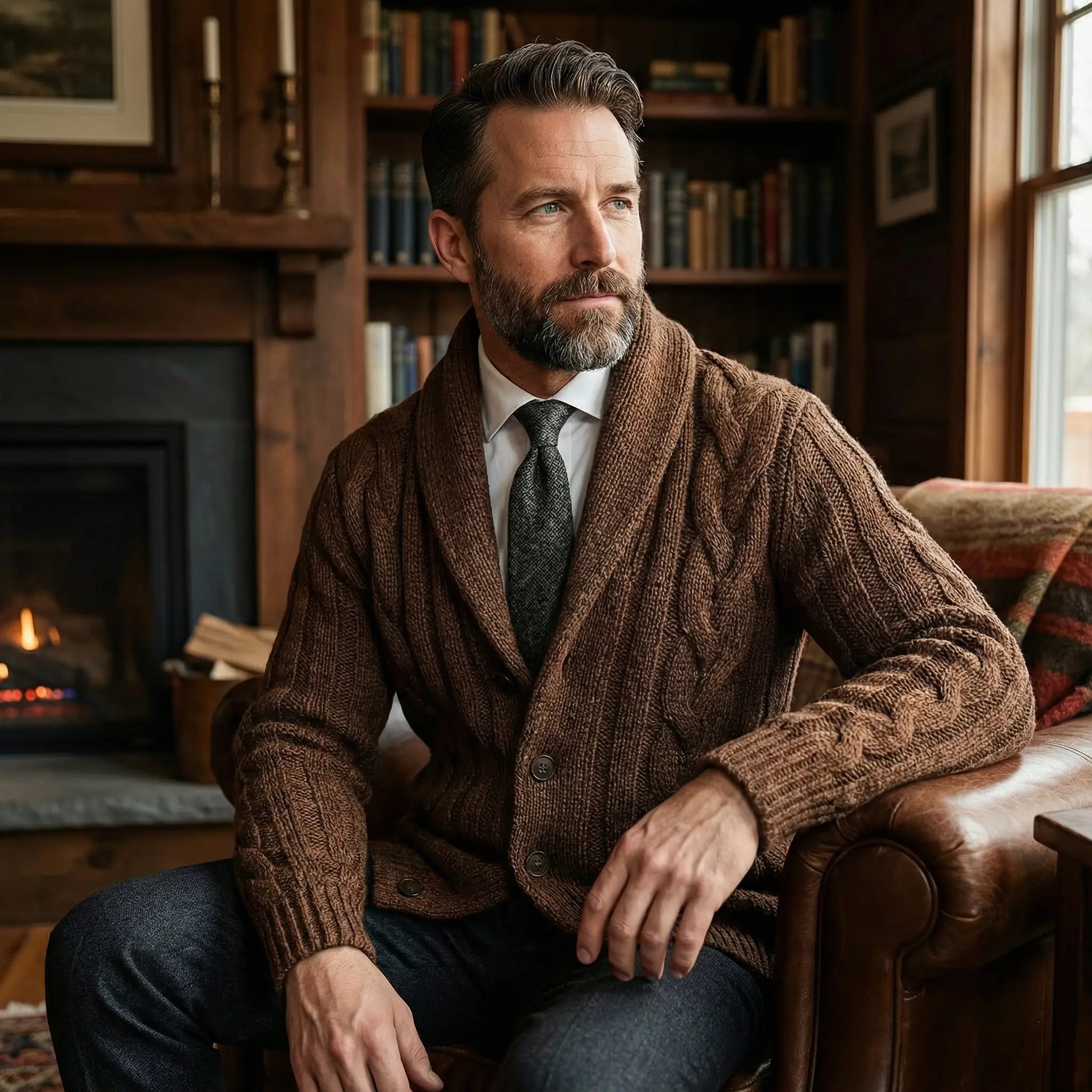 Carson | Cable Knit Shawl Cardigan Sweater - Rob Stevenson