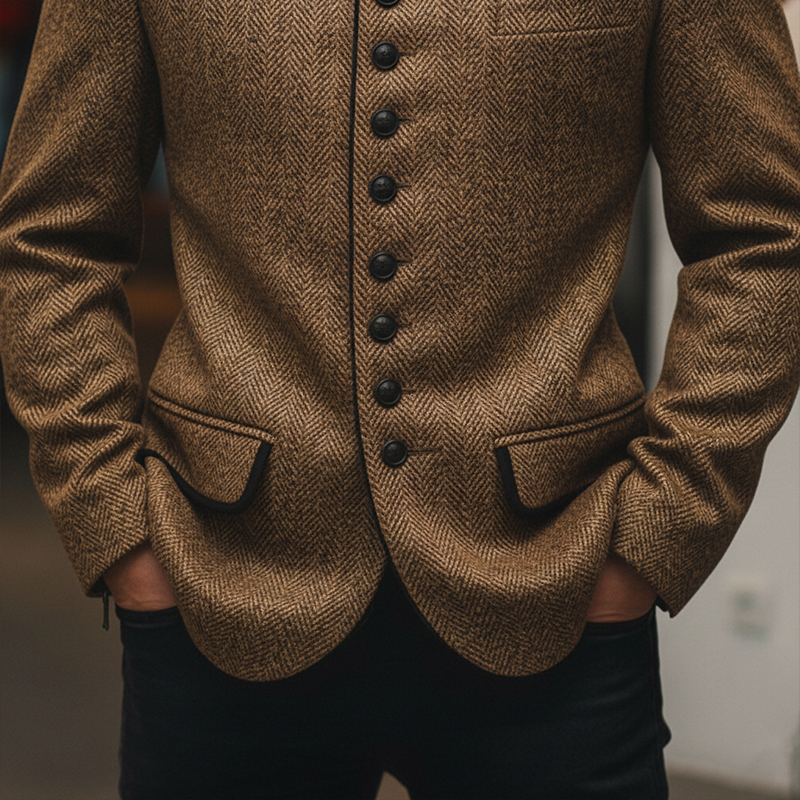 Liam | Retro Herringbone Wool Coat