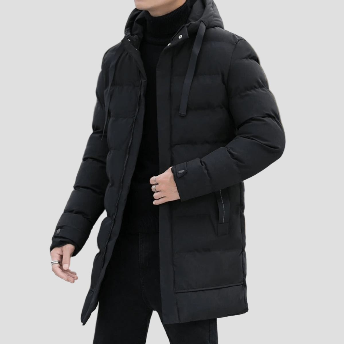 Bexley | Stylish Longline Black Puffer Coat for Men - Rob Stevenson