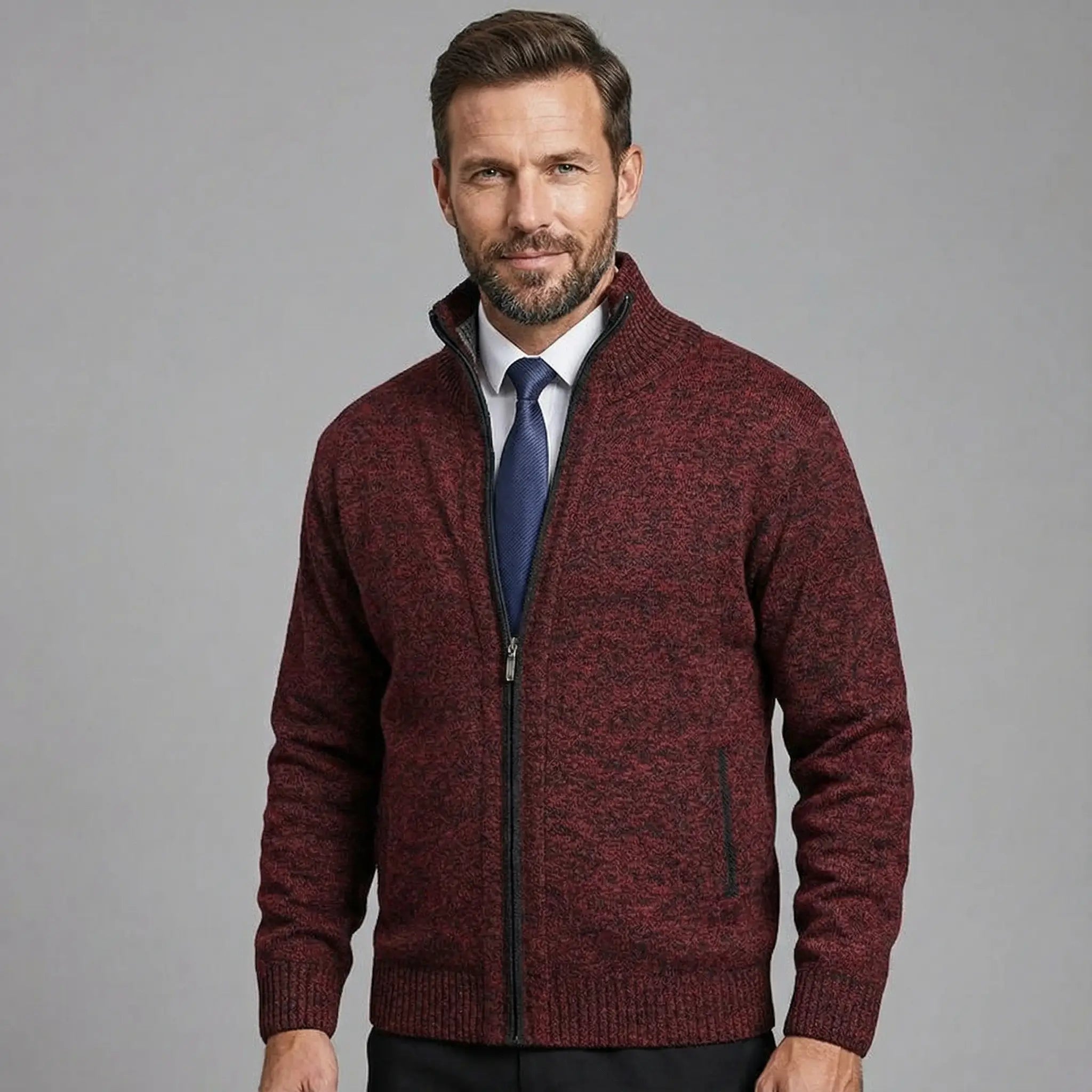 Owen | Solid Stand Collar Knit Cardigan - Rob Stevenson