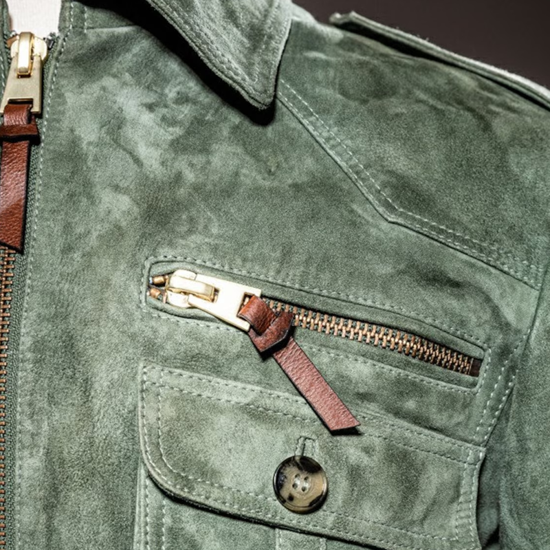 Hudson | Retro Lapel Zipper Breast Pocket Suede Jacket