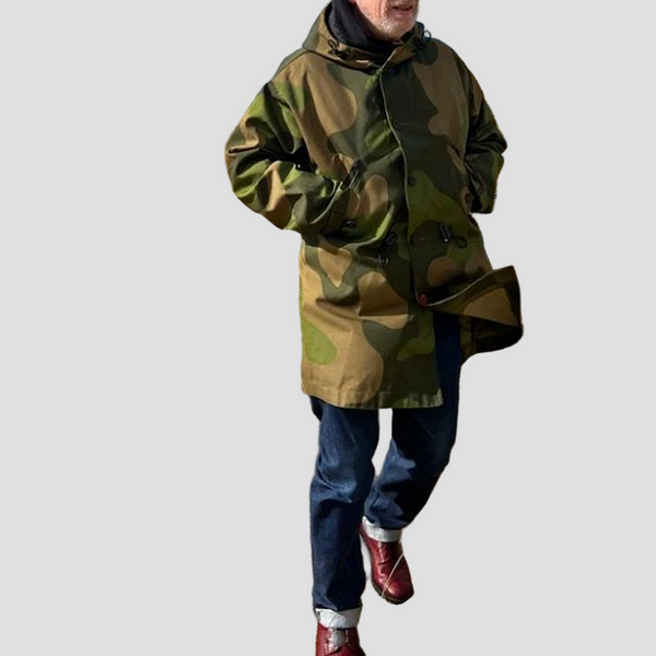 Luca | Camouflage Hooded Single-Breasted Trench Coat