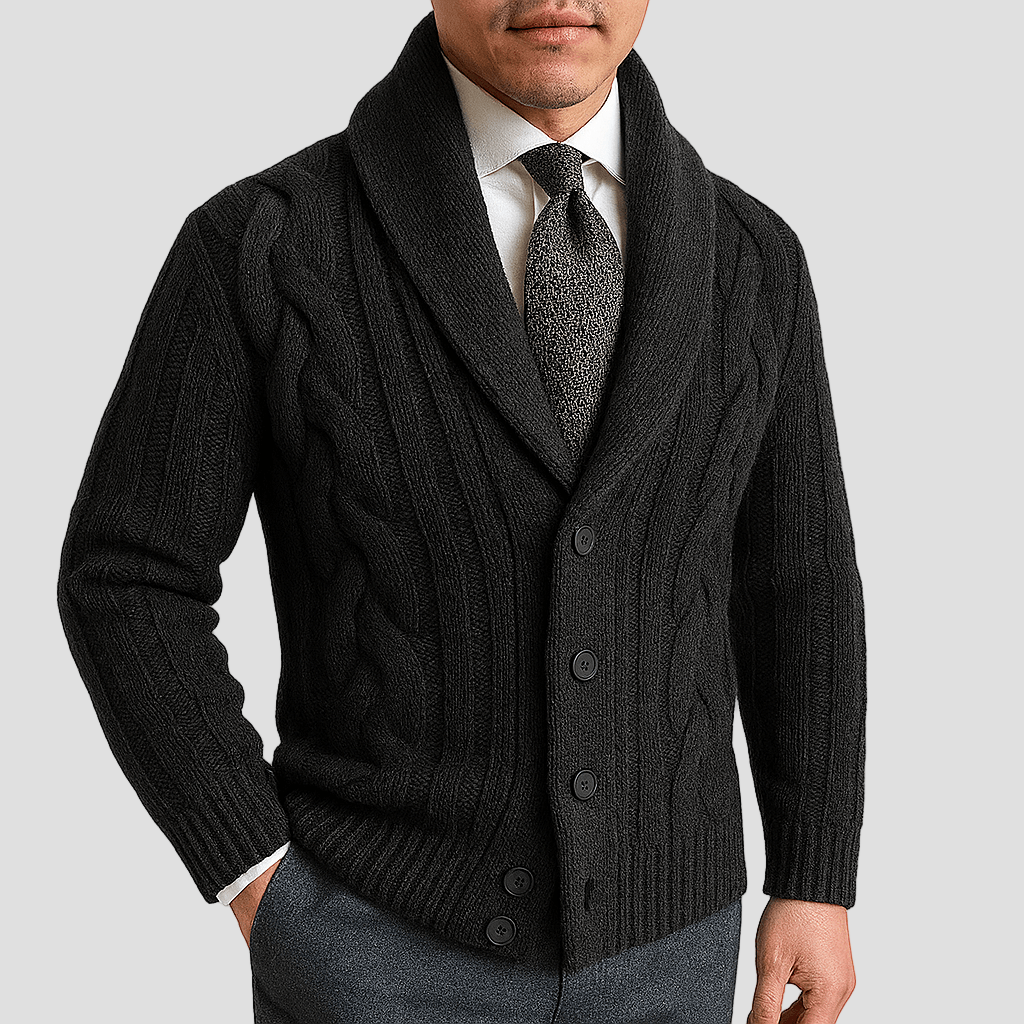Carson | Cable Knit Shawl Cardigan Sweater
