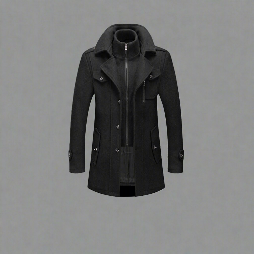 Frederick | Men's Black Coat with Button Closure