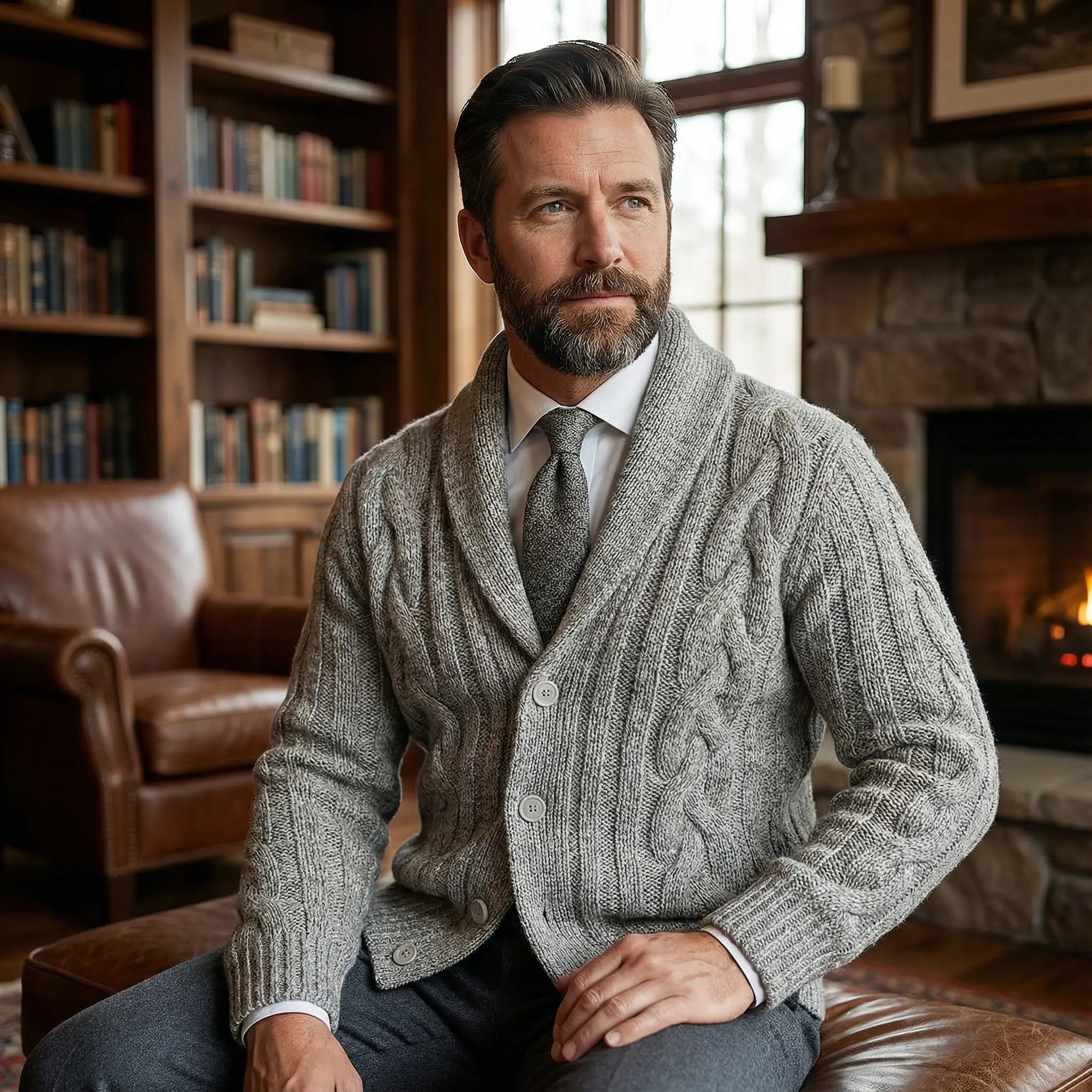 Carson | Cable Knit Shawl Cardigan Sweater - Rob Stevenson