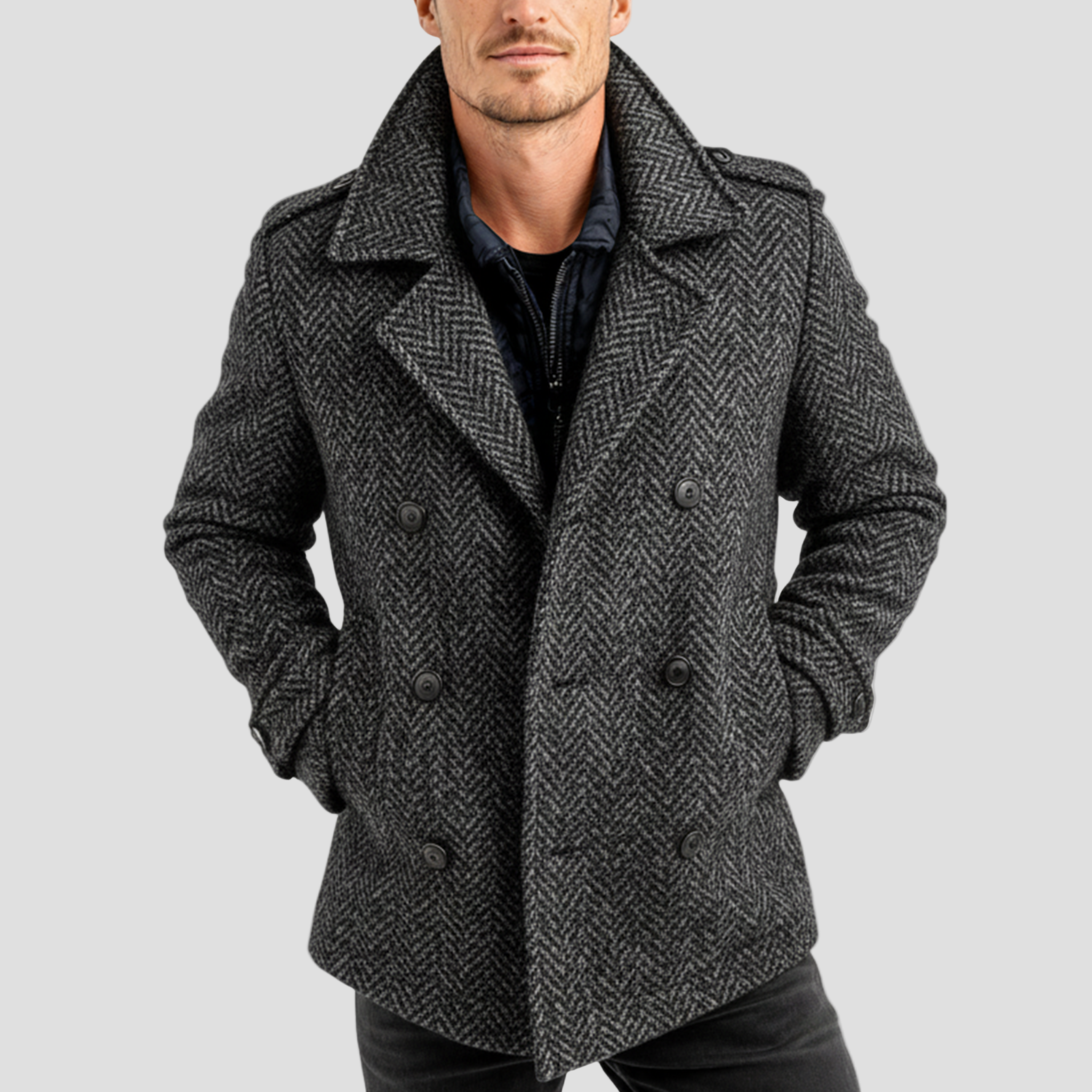 James | Herringbone Wool Coat