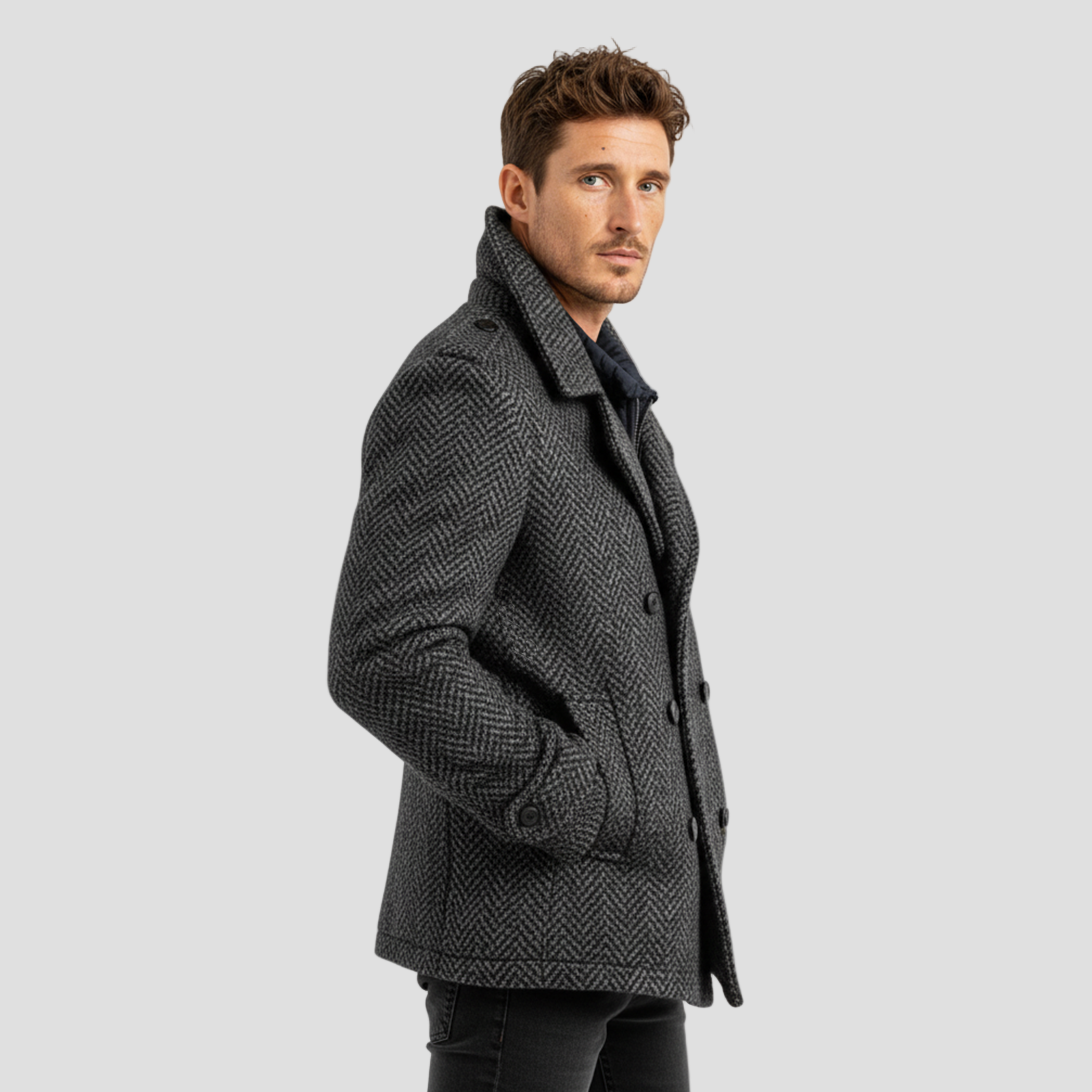 James | Herringbone Wool Coat