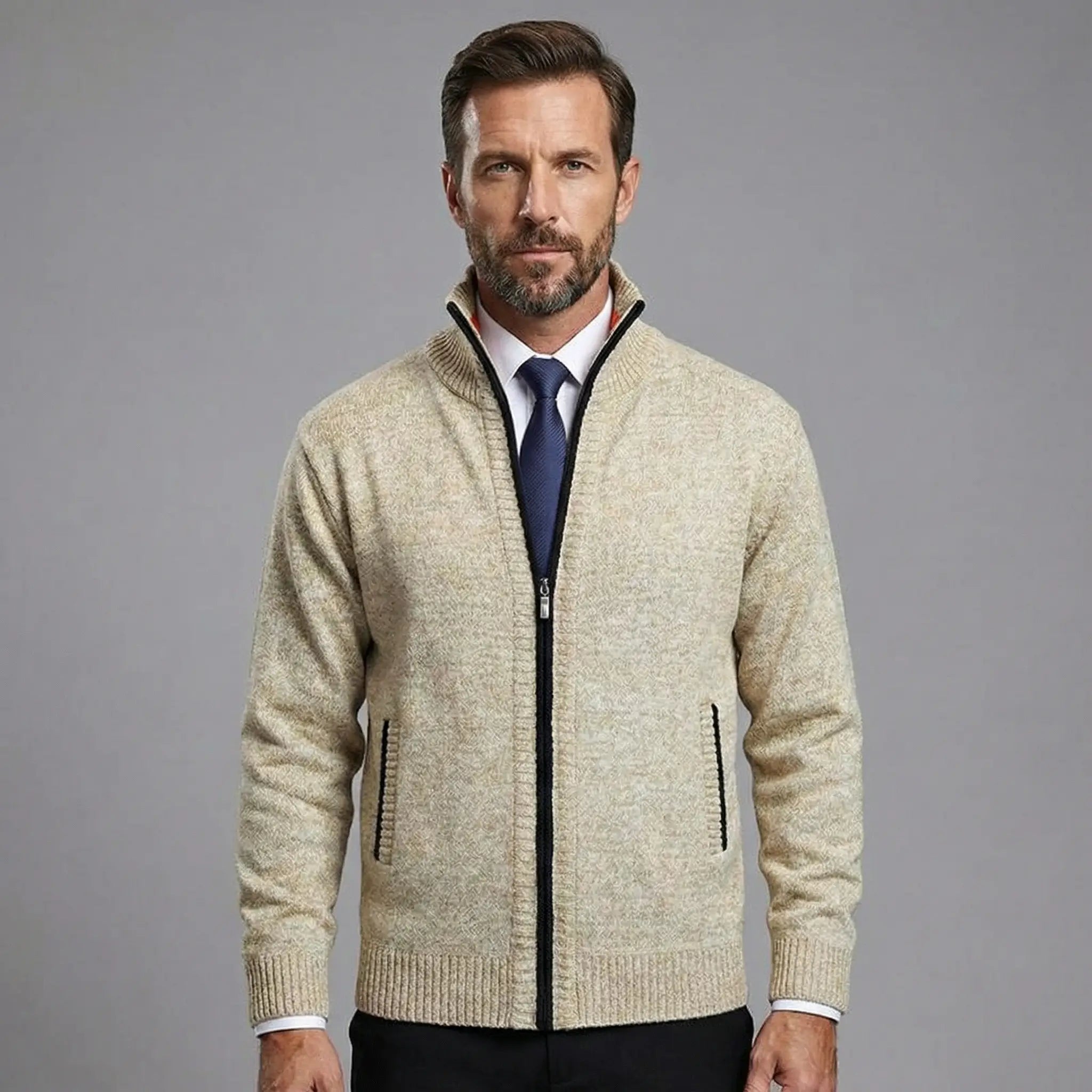 Owen | Solid Stand Collar Knit Cardigan - Rob Stevenson