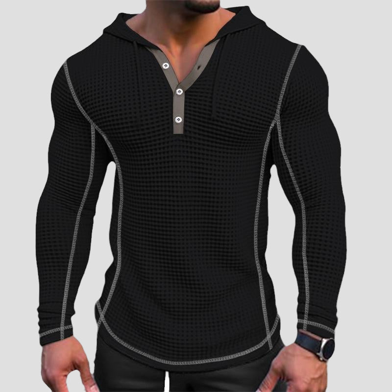 Benoît | Solid Waffle Long Sleeve Casual Hoodie