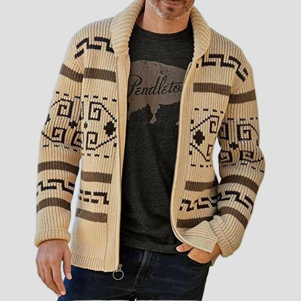 Maxwell | Geometric Lapel Sweater Knit Cardigan