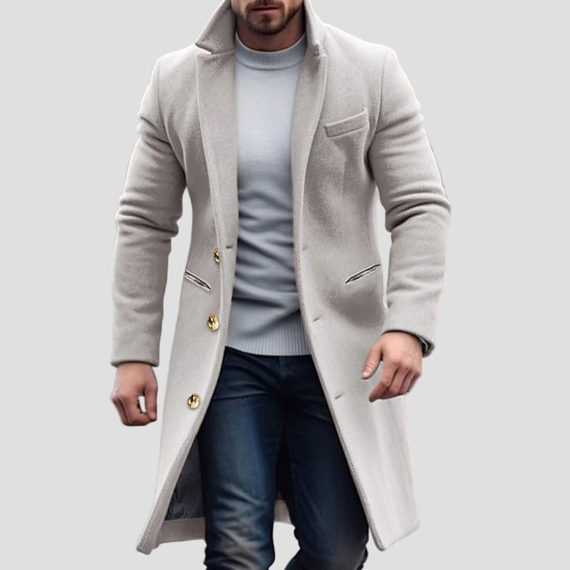 Everett | Vintage Solid Color Long Woolen Single-Breasted Lapel Coat