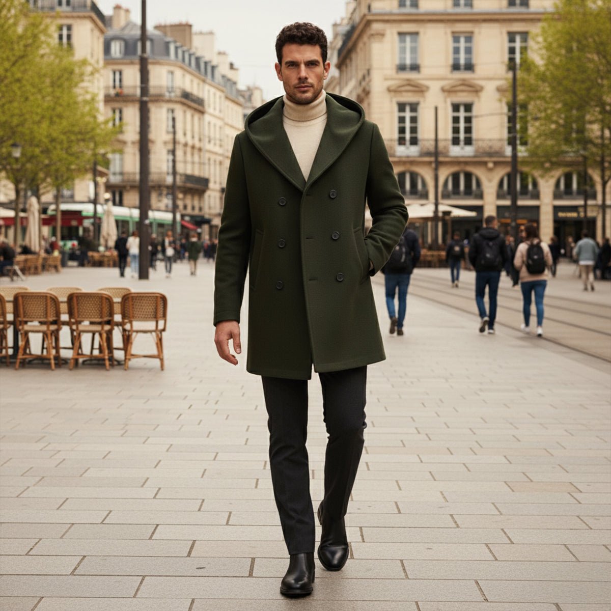 Rutherford | Double Breasted Hooded Trench Coat for Men - Rob Stevenson