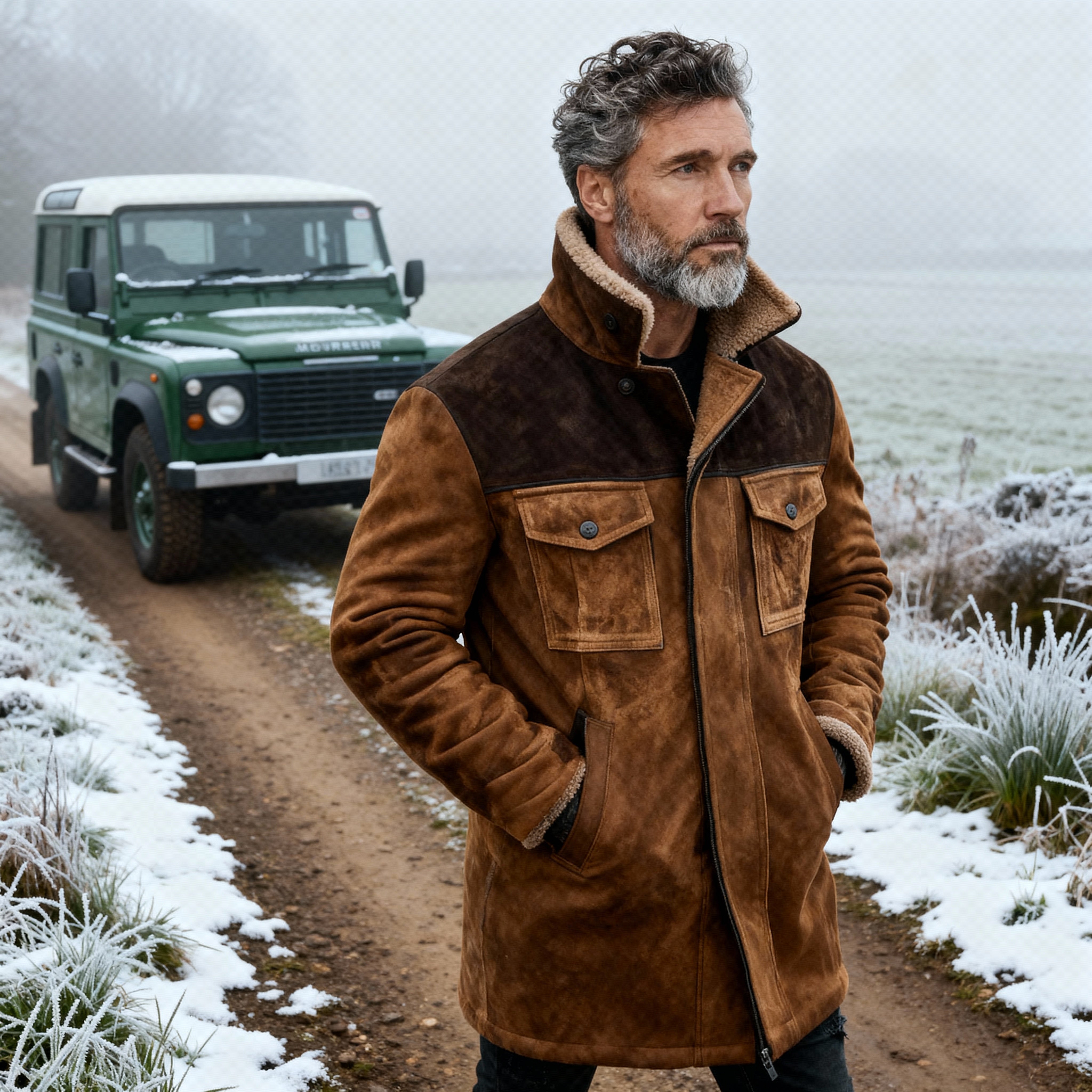 Declan | Colorblock Suede and Polar Fleece Lapel Mid - Length Coat - Rob Stevenson