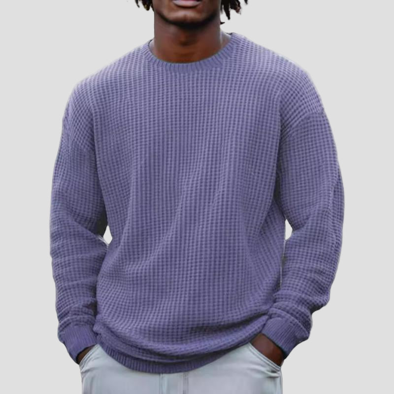 Grayson | Solid Color Waffle Round Neck Sweatshirt