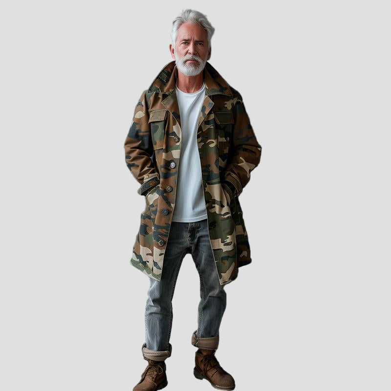Noah | Camouflage Lapel Breast Pocket Cargo Trench Coat