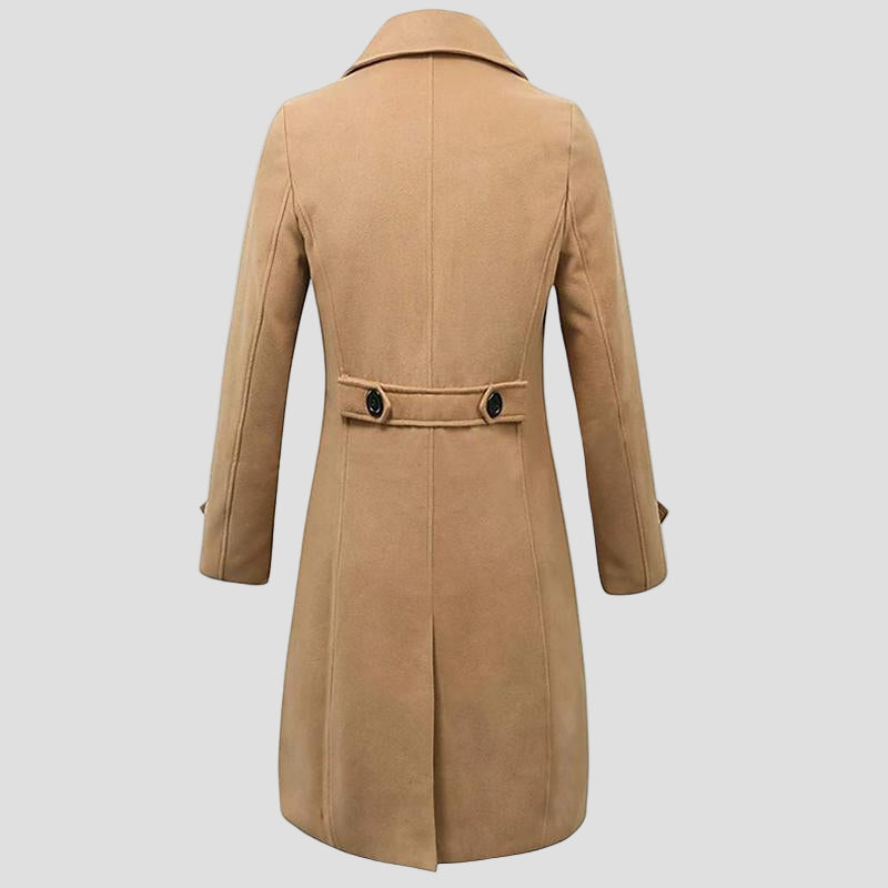 Sawyer | Solid Notch Lapel Double-Breasted Long Coat