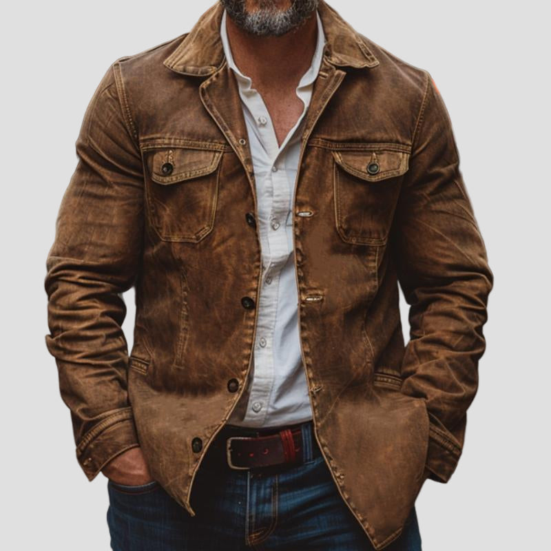 Connor | Vintage Heavy Washed Leather Lapel Multi-Pocket Work Jacket