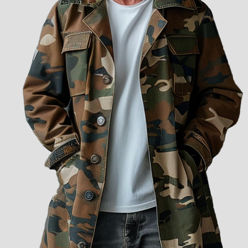 Noah | Camouflage Lapel Breast Pocket Cargo Trench Coat
