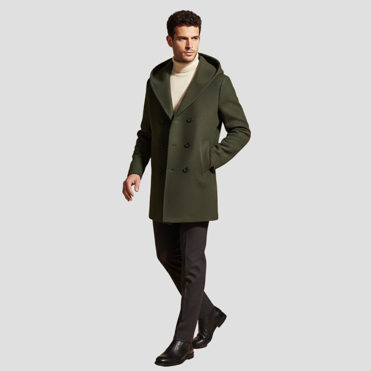 Rutherford | Double Breasted Hooded Trench Coat for Men - Rob Stevenson