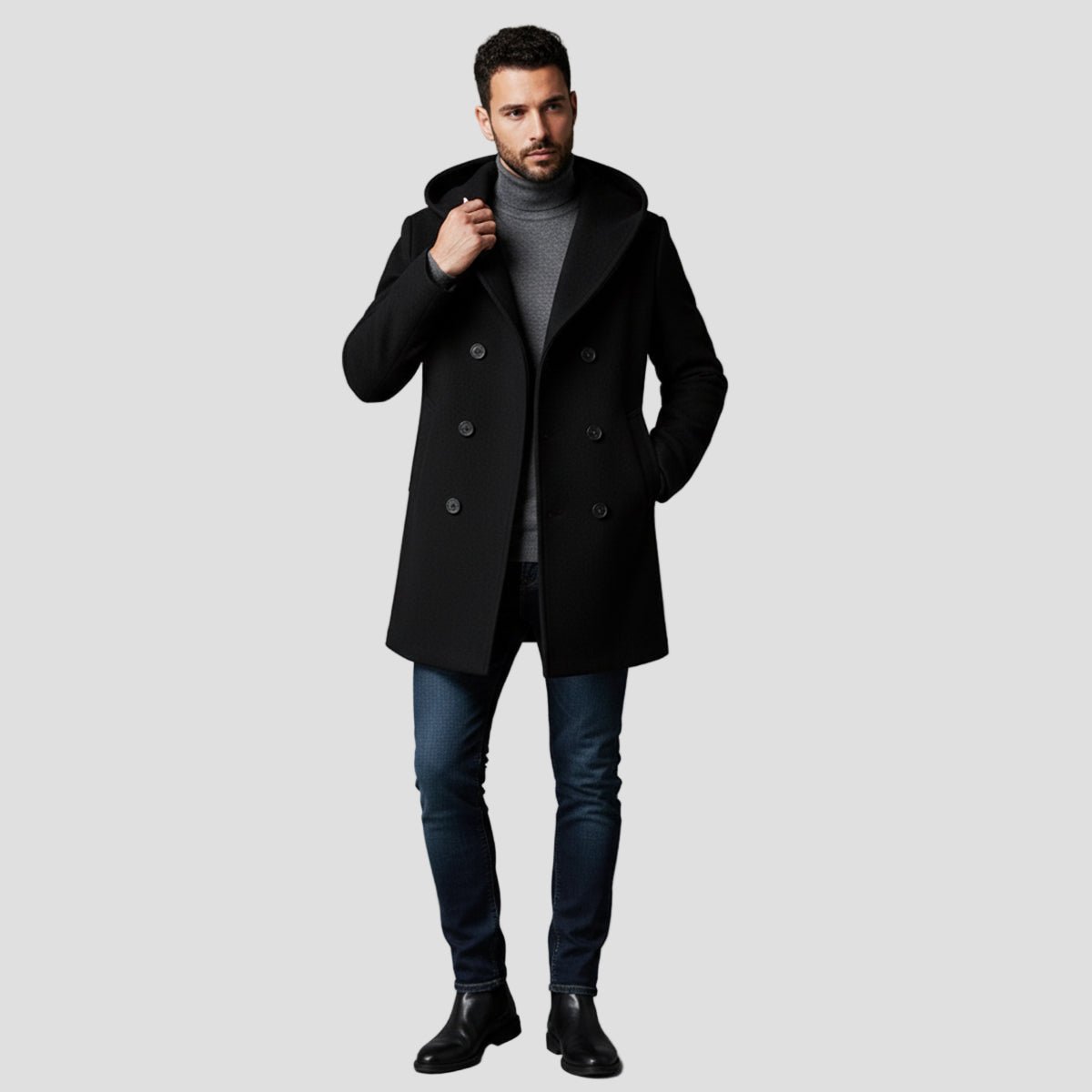 Rutherford | Double Breasted Hooded Trench Coat for Men - Rob Stevenson