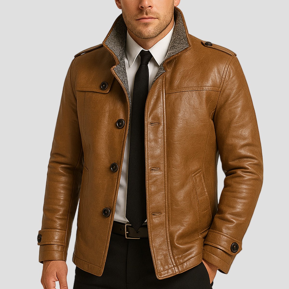 Lansbury | Leather Jacket with Fleece Lining and Stand Collar - Rob Stevenson